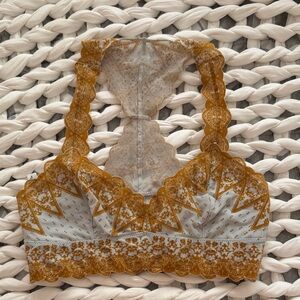 Free People White and Mustard Lace Bralette